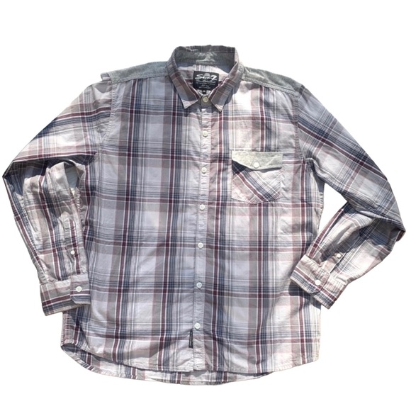 Seven7 Gray Plaid 100% Cotton Long Sleeve Button Up Shirt Men Size XL - Picture 1 of 9